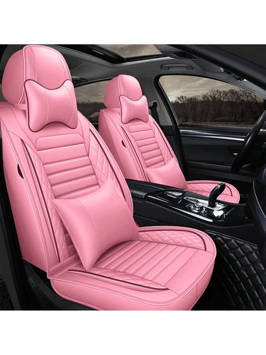 5 Seats Car Seat Covers Full Set PU Leather Front Rear Back Padded Cover Universal Auto Seat Protectors With Or Without Head Pillow For Most Cars Sedan Truck SUV