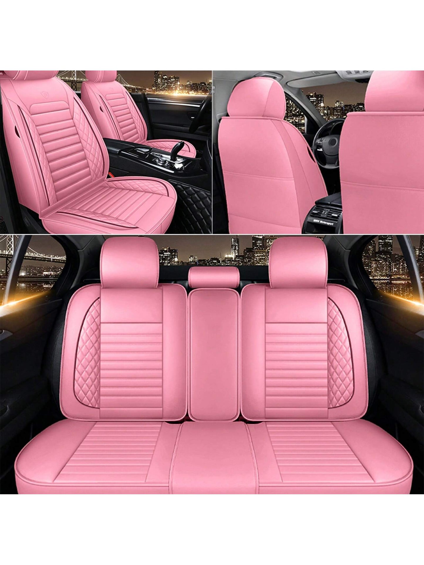 5 Seats Car Seat Covers Full Set PU Leather Front Rear Back Padded Cover Universal Auto Seat Protectors With Or Without Head Pillow For Most Cars Sedan Truck SUV
