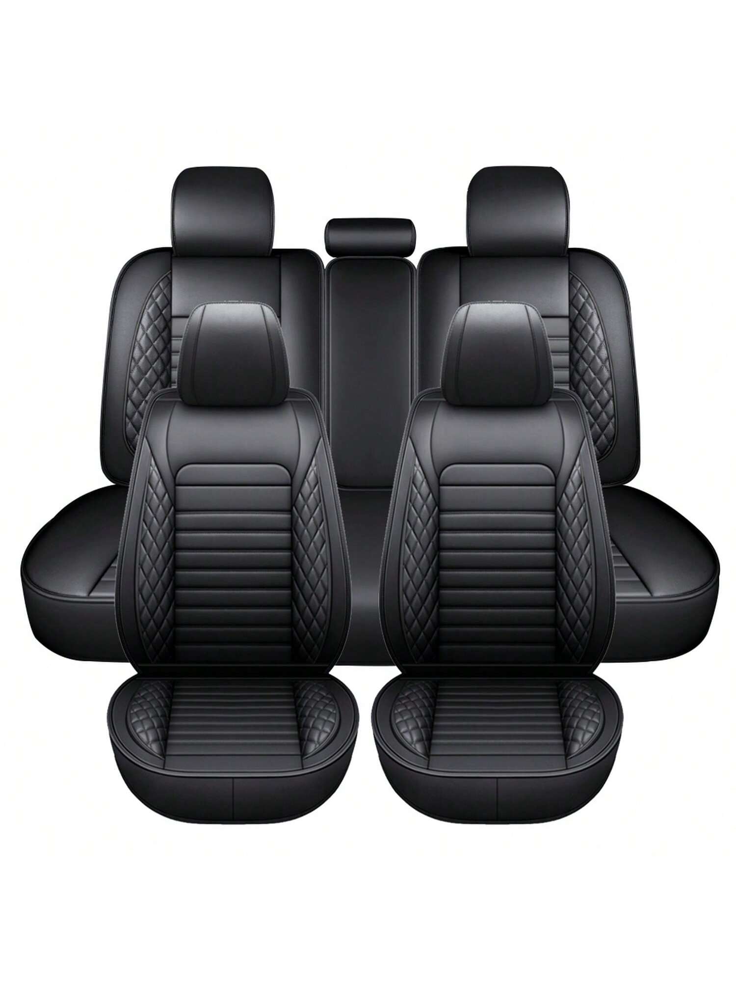 5 Seats Car Seat Covers Full Set PU Leather Front Rear Back Padded Cover Universal Auto Seat Protectors With Or Without Head Pillow For Most Cars Sedan Truck SUV