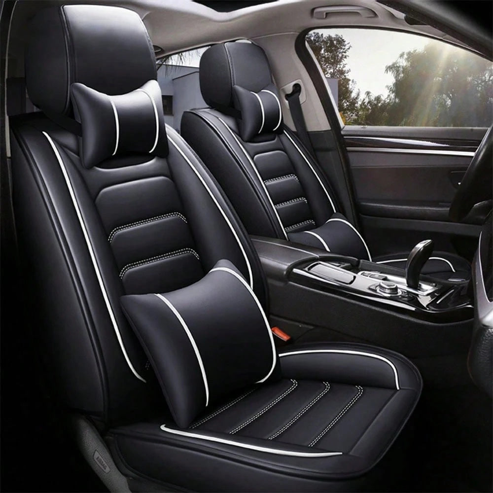 5 Seats Universal Car Seat Covers Full Set Waterproof PU Leather Automotive Seat Cushions Compatible With SUV Sedan All 5-Seater Vehicles