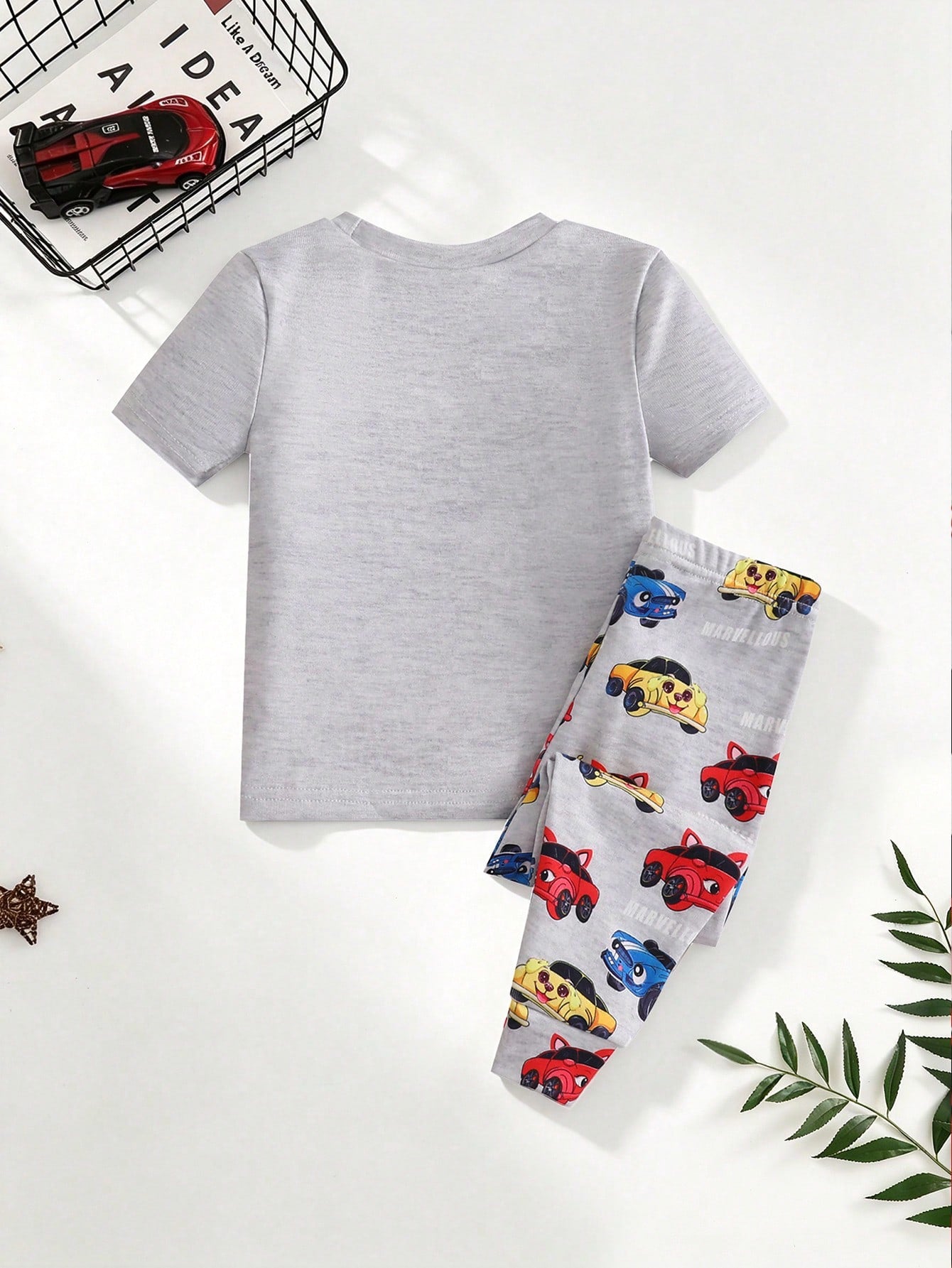 [5 Sets Randomly Sent 1 Set]Baby Boys Pajamas Transportation Print Short Sleeve Long Pants Knit Comfortable Soft Snug Fit Sleepwear Loungewear Set