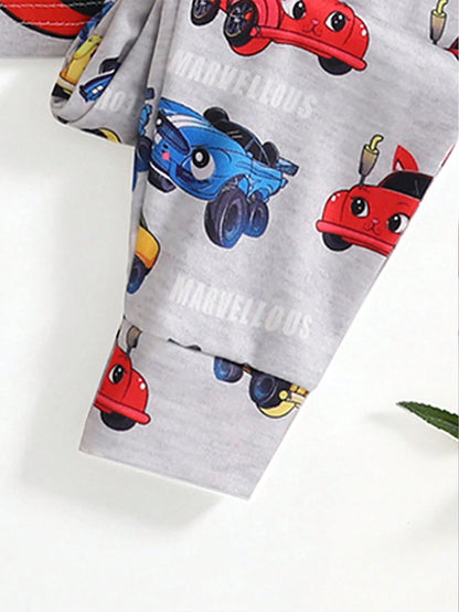 [5 Sets Randomly Sent 1 Set]Baby Boys Pajamas Transportation Print Short Sleeve Long Pants Knit Comfortable Soft Snug Fit Sleepwear Loungewear Set