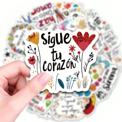 50/100/150pcs Spanish Positive Quote Stickers, Inspirational Phrase Stickers, Suitable For Water Bottles, Laptops, Notebooks, Scrapbooks, Phone Cases, Stationery, Suitable For Adults, Teenagers, Offic