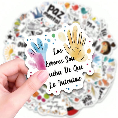50/100/150pcs Spanish Positive Quote Stickers, Inspirational Phrase Stickers, Suitable For Water Bottles, Laptops, Notebooks, Scrapbooks, Phone Cases, Stationery, Suitable For Adults, Teenagers, Offic