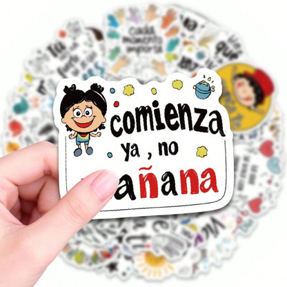 50/100/150pcs Spanish Positive Quote Stickers, Inspirational Phrase Stickers, Suitable For Water Bottles, Laptops, Notebooks, Scrapbooks, Phone Cases, Stationery, Suitable For Adults, Teenagers, Offic