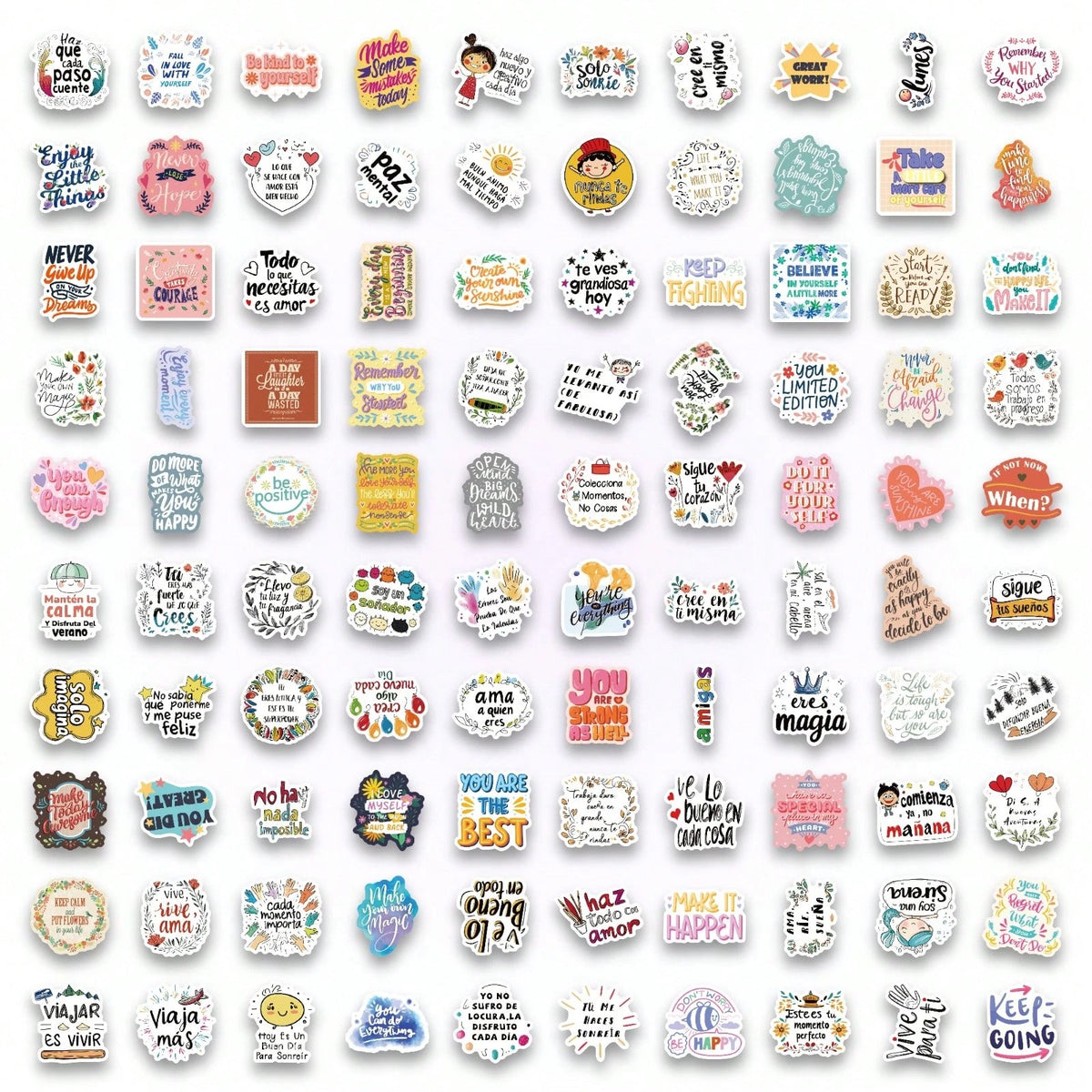 50/100/150pcs Spanish Positive Quote Stickers, Inspirational Phrase Stickers, Suitable For Water Bottles, Laptops, Notebooks, Scrapbooks, Phone Cases, Stationery, Suitable For Adults, Teenagers, Offic