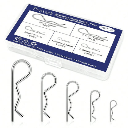 50 Pcs Cotter Pins, Cotter Pin Assortment Kit, Heavy Duty R Clips Hardware Pins, 5 Sizes Spring Fasteners Hitch Pin For Trailer Locking, Trailer Clamps, Lawn Mowers, Trucks, Mechanic'S Choice