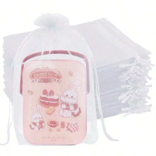 50 Pcs Large Organza Bags 6x9, White Small Gift Bags Drawstring Sheer Mesh, Use For Jewelry Candy Treat Sachet, Party Favor Goodie Pouches For Wedding Baby Bridal Shower Birthday Halloween