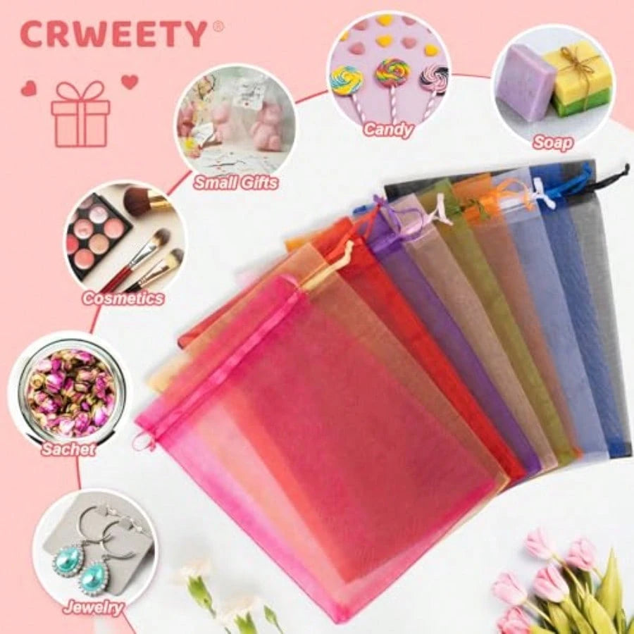 50 Pcs Large Organza Bags 6x9, White Small Gift Bags Drawstring Sheer Mesh, Use For Jewelry Candy Treat Sachet, Party Favor Goodie Pouches For Wedding Baby Bridal Shower Birthday Halloween
