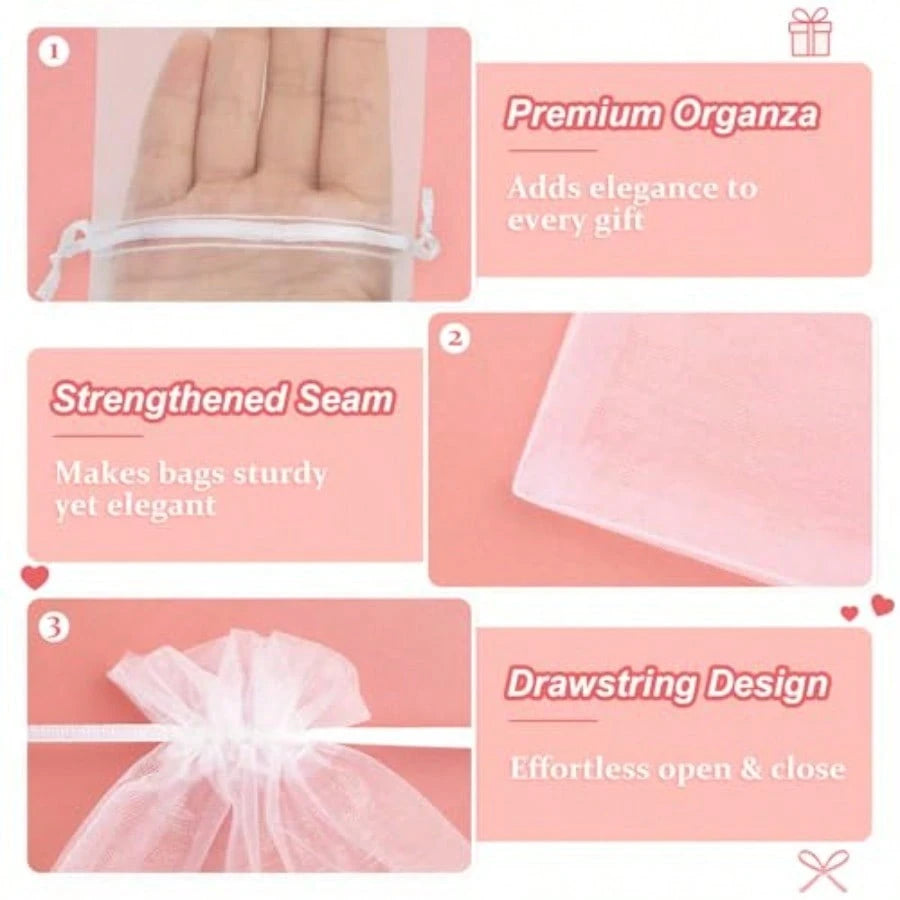 50 Pcs Large Organza Bags 6x9, White Small Gift Bags Drawstring Sheer Mesh, Use For Jewelry Candy Treat Sachet, Party Favor Goodie Pouches For Wedding Baby Bridal Shower Birthday Halloween