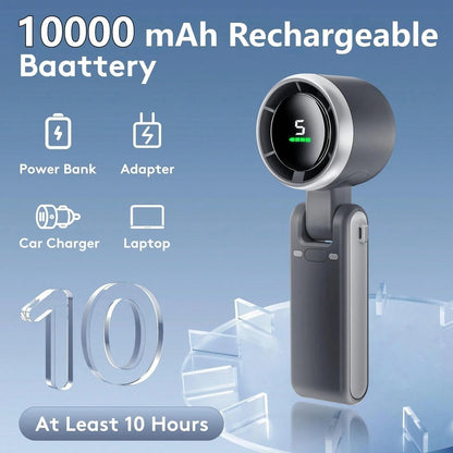 50000RPM Speed Portable Handheld Fan, Foldable Powerful Winds Fans, 10000mAh Battery, USB Rechargeable Personal Fan With 5 Speed, Digital Display Women Men Travel Camping Outdoor