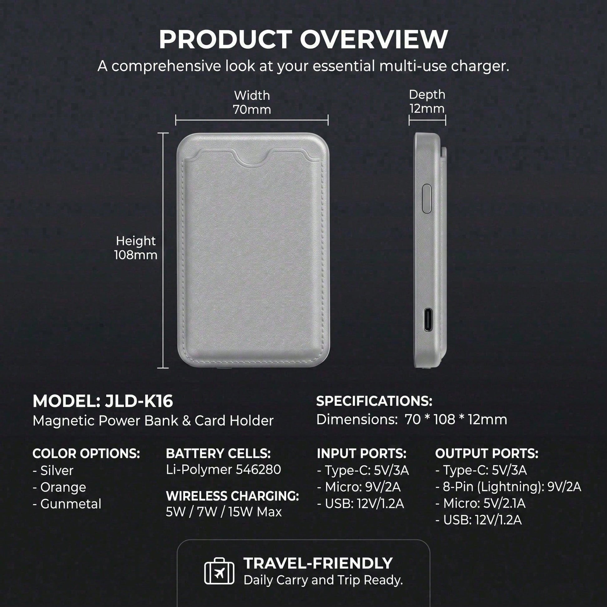 5000mAh Ultra Slim Magnetic Wireless Battery Pack With Card Slot, 15W Wireless & 20W PD Wired Fast Charging Portable Power Bank, Leather Wallet Design With Smart Charging Protection, Compatible With I
