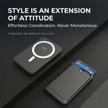 5000mAh Ultra Slim Magnetic Wireless Battery Pack With Card Slot, 15W Wireless & 20W PD Wired Fast Charging Portable Power Bank, Leather Wallet Design With Smart Charging Protection, Compatible With I