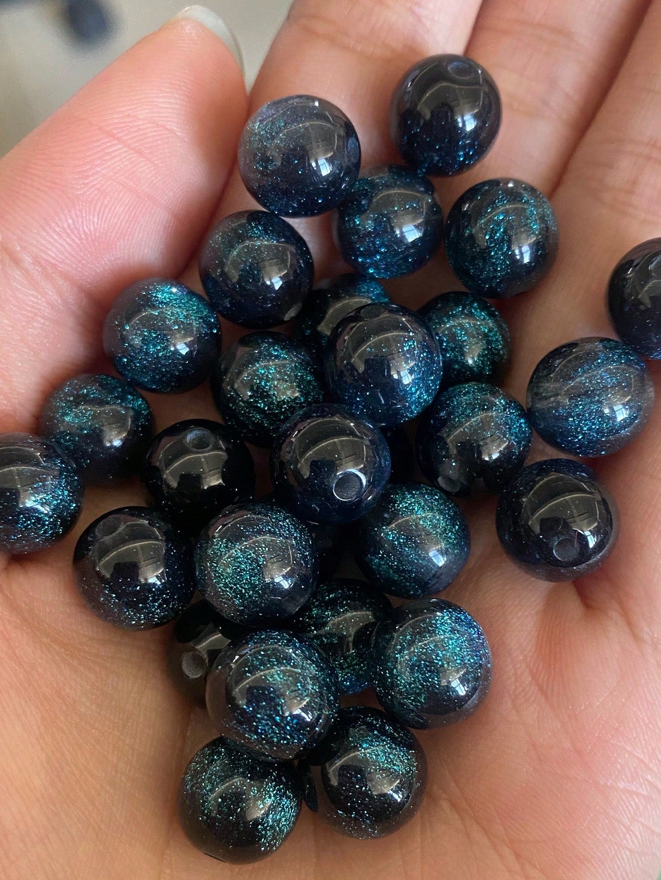 50pcs 8/10/12mm Navy Blue Iridescent Shiny Round Beads- Synthetic Beads With Rainbow Sparkle, Suitable For Jewelry Making, Bracelets, Necklaces- Mother's Day DIY Craft Materials, Jewelry Making Bead