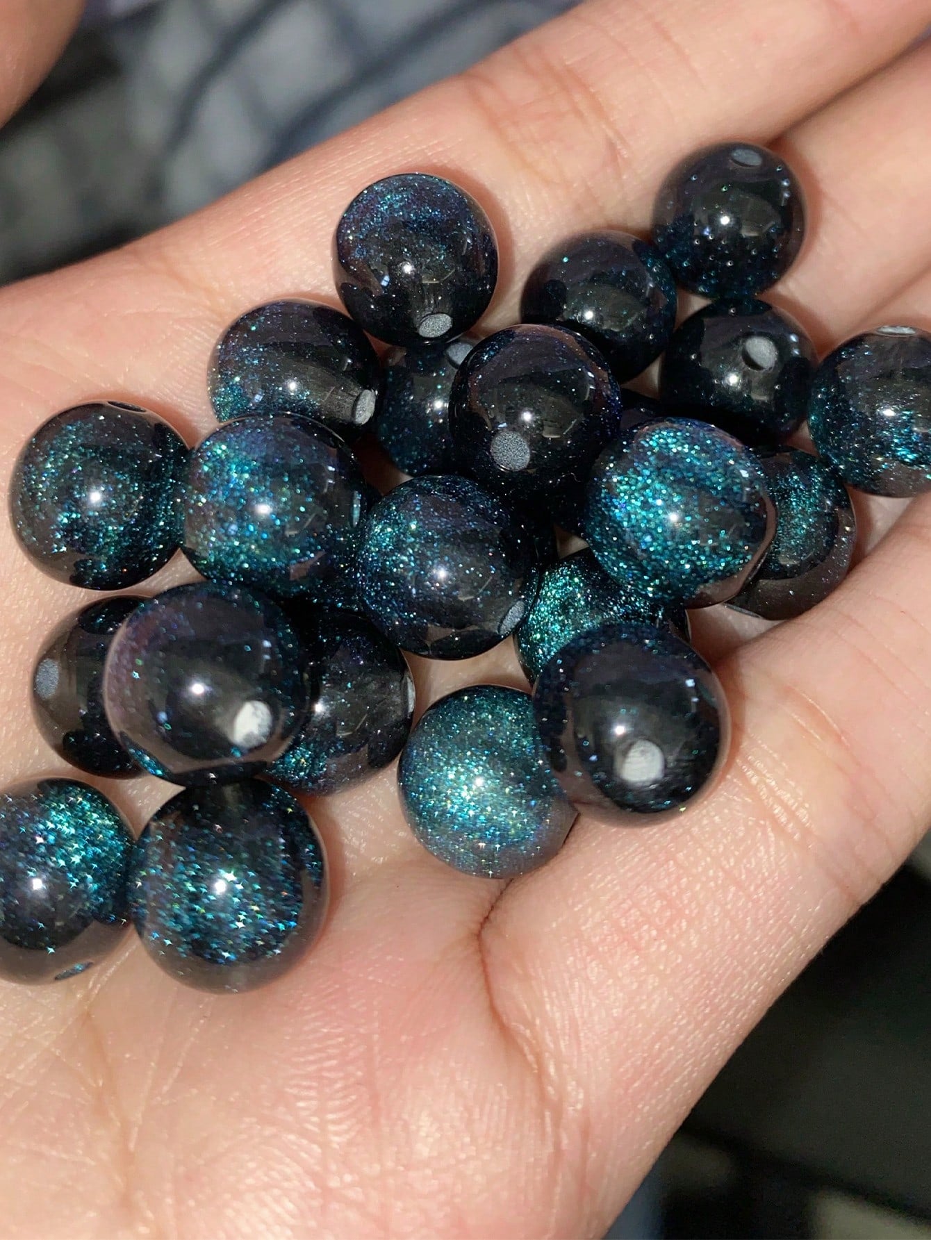 50pcs 8/10/12mm Navy Blue Iridescent Shiny Round Beads- Synthetic Beads With Rainbow Sparkle, Suitable For Jewelry Making, Bracelets, Necklaces- Mother's Day DIY Craft Materials, Jewelry Making Bead