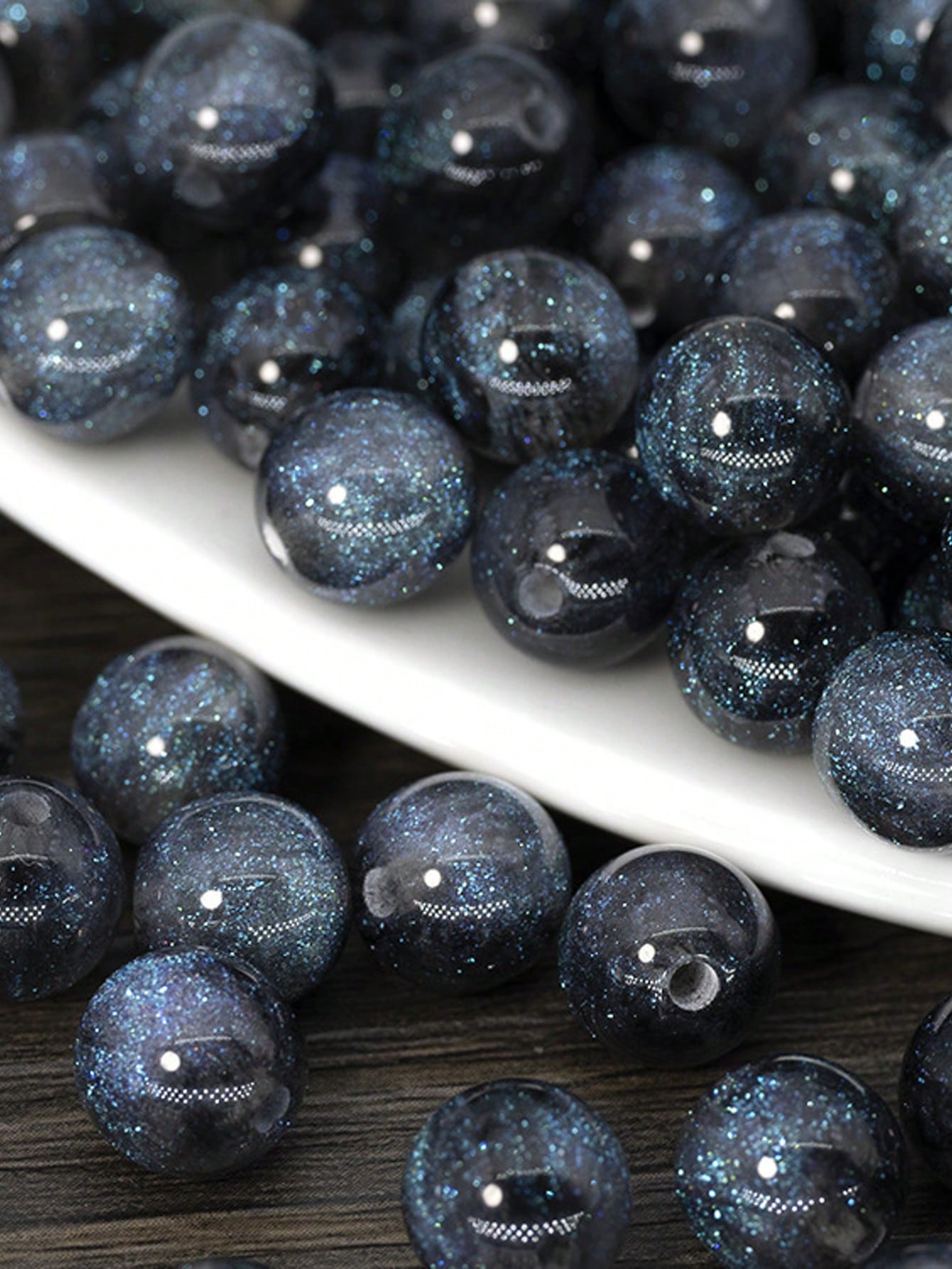 50pcs 8/10/12mm Navy Blue Iridescent Shiny Round Beads- Synthetic Beads With Rainbow Sparkle, Suitable For Jewelry Making, Bracelets, Necklaces- Mother's Day DIY Craft Materials, Jewelry Making Bead