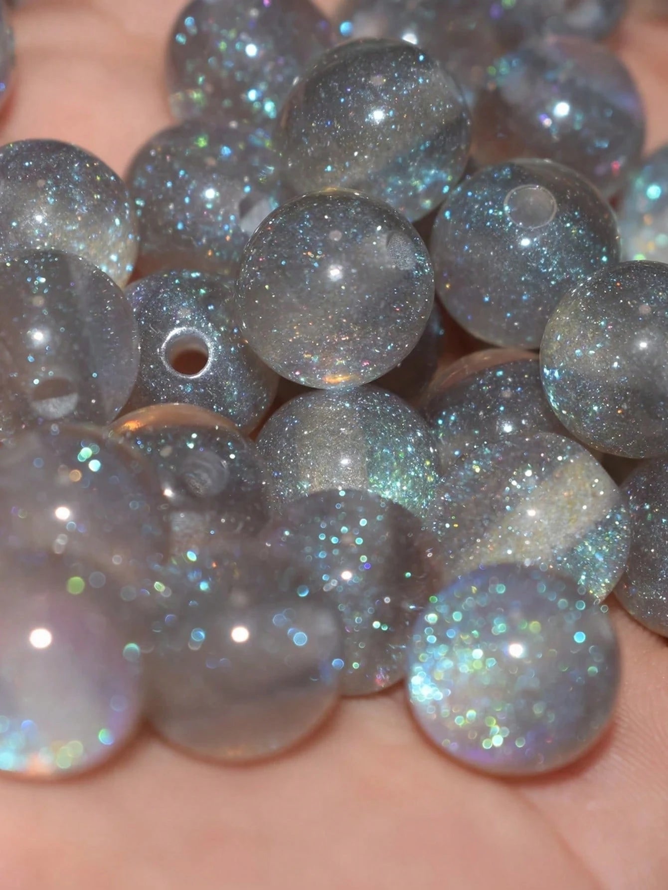 50pcs 8/10/12mm Navy Blue Iridescent Shiny Round Beads- Synthetic Beads With Rainbow Sparkle, Suitable For Jewelry Making, Bracelets, Necklaces- Mother's Day DIY Craft Materials, Jewelry Making Bead