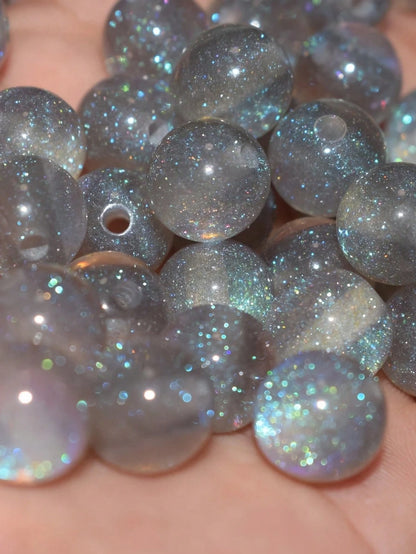 50pcs 8/10/12mm Navy Blue Iridescent Shiny Round Beads- Synthetic Beads With Rainbow Sparkle, Suitable For Jewelry Making, Bracelets, Necklaces- Mother's Day DIY Craft Materials, Jewelry Making Bead