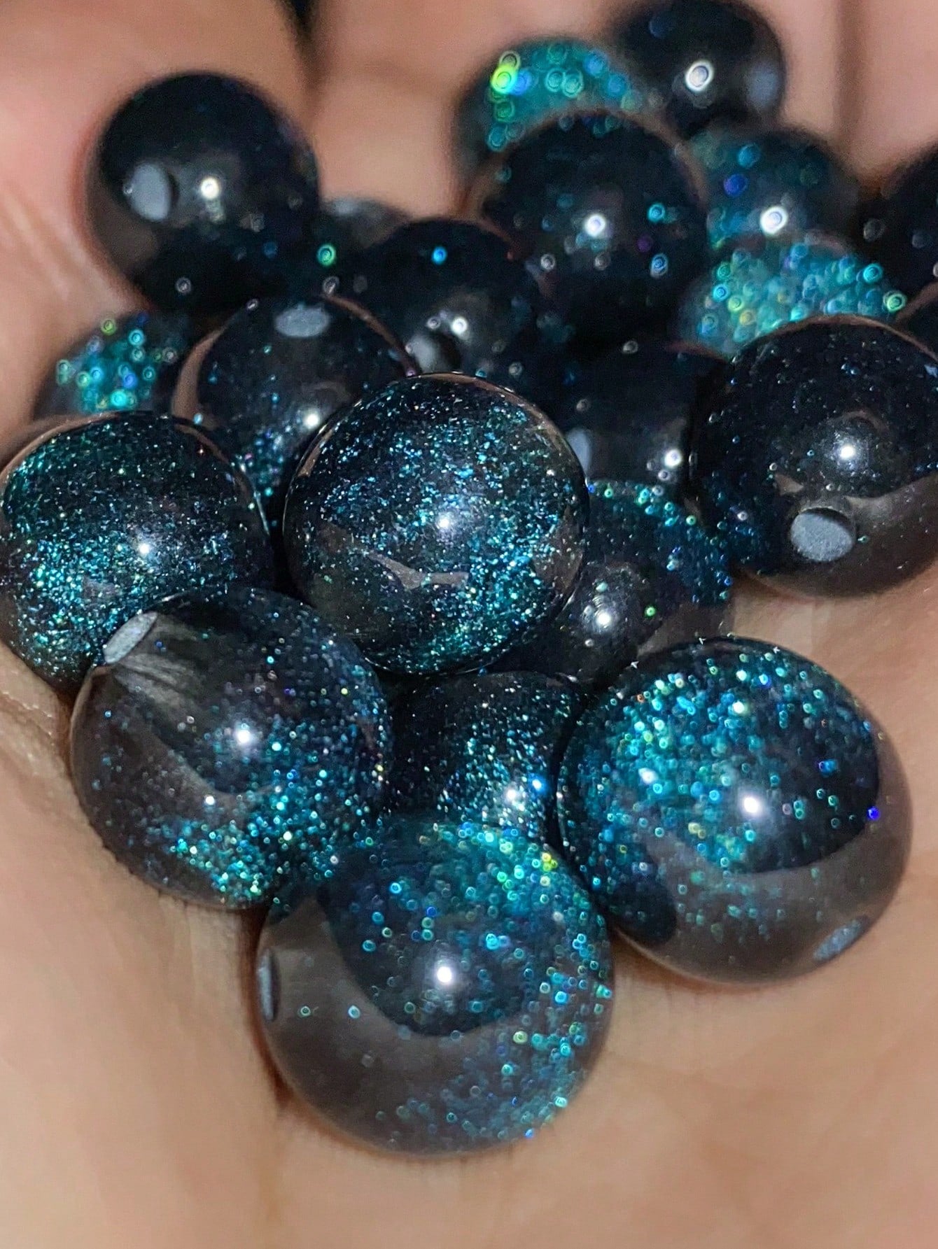 50pcs 8/10/12mm Navy Blue Iridescent Shiny Round Beads- Synthetic Beads With Rainbow Sparkle, Suitable For Jewelry Making, Bracelets, Necklaces- Mother's Day DIY Craft Materials, Jewelry Making Bead