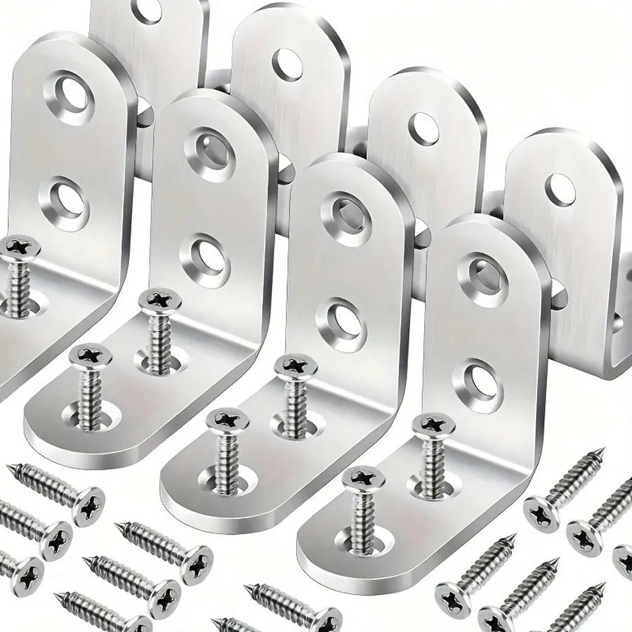 50pcs Set (10 Brackets + 40 Screws) Heavy Duty L-Shaped Brackets With Screws| 3.99X3.99cm 90 Degree Right Angle, Includes Screws, Rust-Resistant Metal, Suitable For Wooden Shelves, Chairs, Tables, Dr