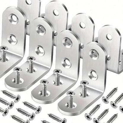 50pcs Set (10 Brackets + 40 Screws) Heavy Duty L-Shaped Brackets With Screws| 3.99X3.99cm 90 Degree Right Angle, Includes Screws, Rust-Resistant Metal, Suitable For Wooden Shelves, Chairs, Tables, Dr