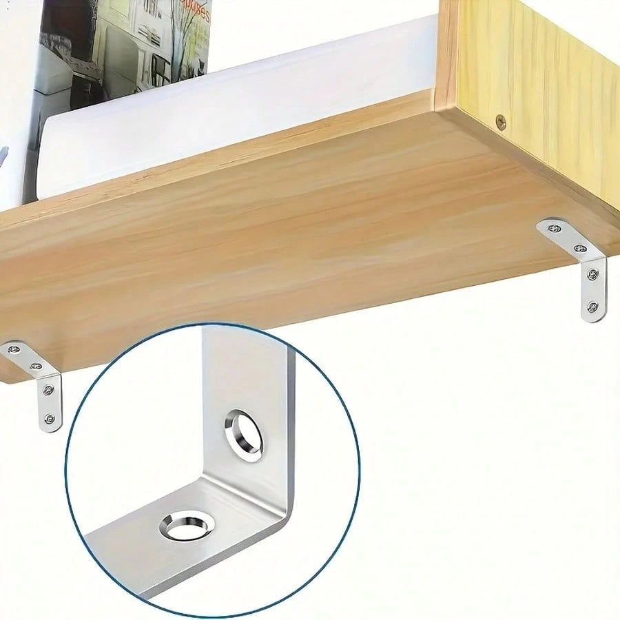 50pcs Set (10 Brackets + 40 Screws) Heavy Duty L-Shaped Brackets With Screws| 3.99X3.99cm 90 Degree Right Angle, Includes Screws, Rust-Resistant Metal, Suitable For Wooden Shelves, Chairs, Tables, Dr