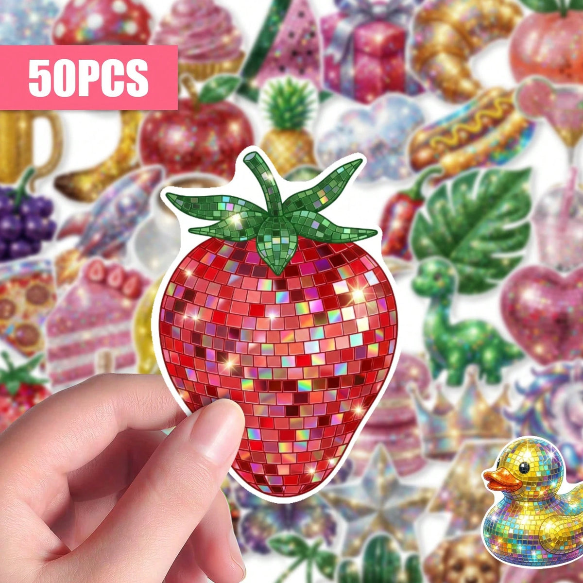 50pcs Y2K Shiny Disco Mirror Ball Stickers, Glittery Sequin Fruit Snack Cute Pet Party Decals, Suitable For Bullet Journal, Gift Wrapping And Scrapbook Decoration
