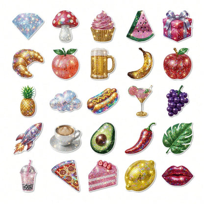 50pcs Y2K Shiny Disco Mirror Ball Stickers, Glittery Sequin Fruit Snack Cute Pet Party Decals, Suitable For Bullet Journal, Gift Wrapping And Scrapbook Decoration