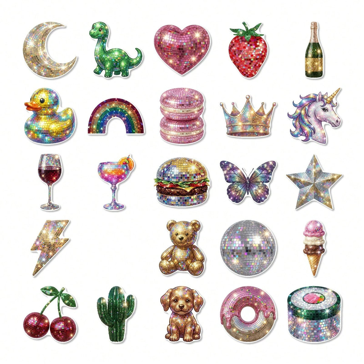 50pcs Y2K Shiny Disco Mirror Ball Stickers, Glittery Sequin Fruit Snack Cute Pet Party Decals, Suitable For Bullet Journal, Gift Wrapping And Scrapbook Decoration