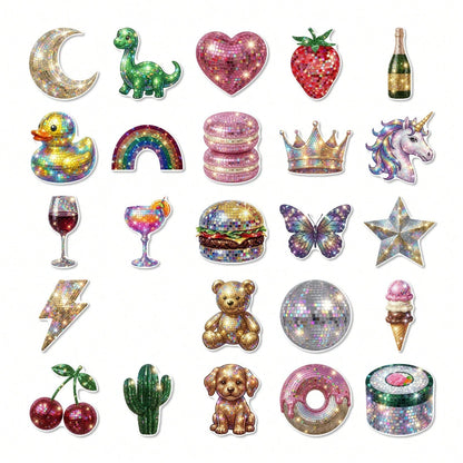 50pcs Y2K Shiny Disco Mirror Ball Stickers, Glittery Sequin Fruit Snack Cute Pet Party Decals, Suitable For Bullet Journal, Gift Wrapping And Scrapbook Decoration