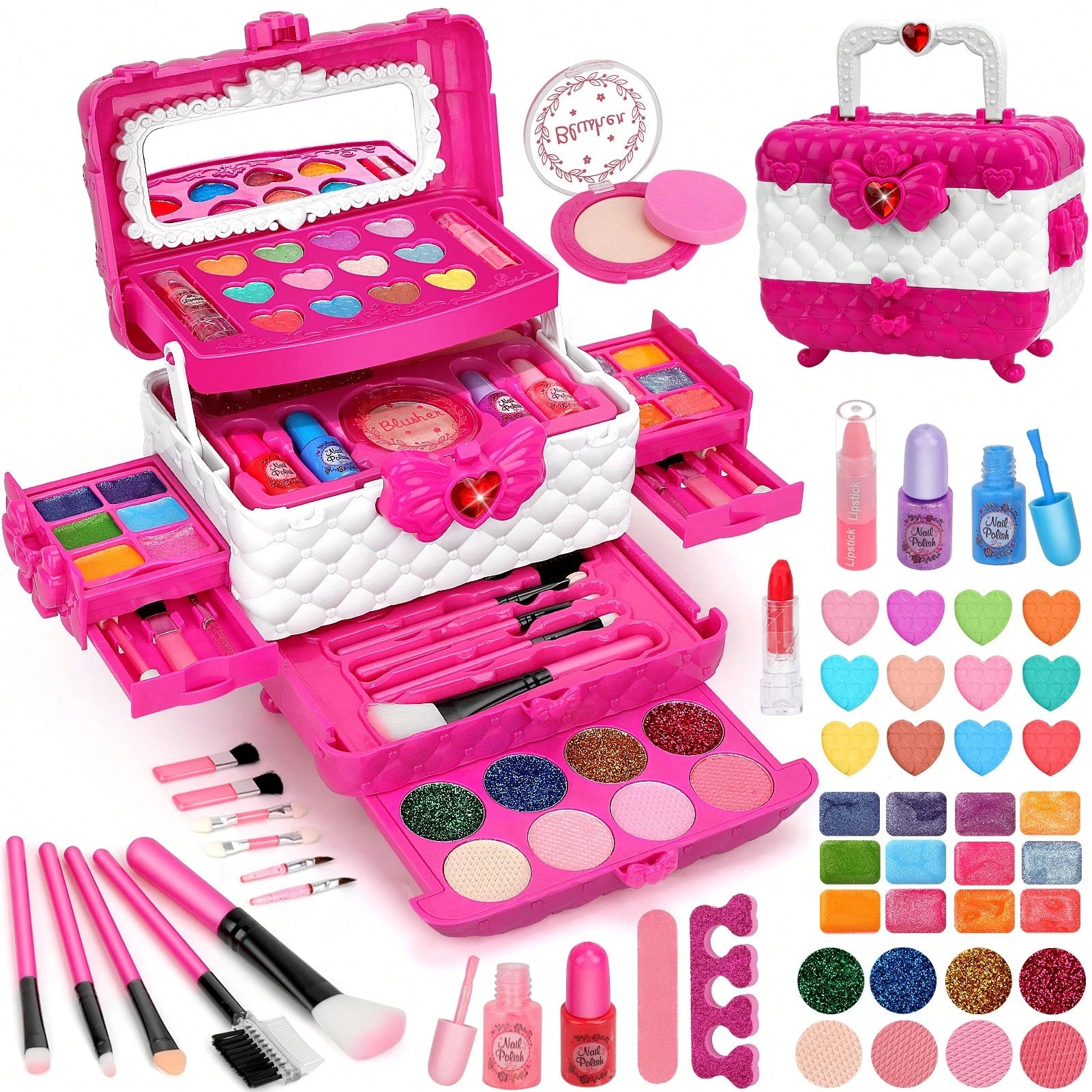 54 Pcs Kids Makeup Kit For Girl, Princess Toys Real Washable Cosmetic Set With Mirror, Play Make Up Christmas Birthday Gifts For 3-12 Years Old Kid