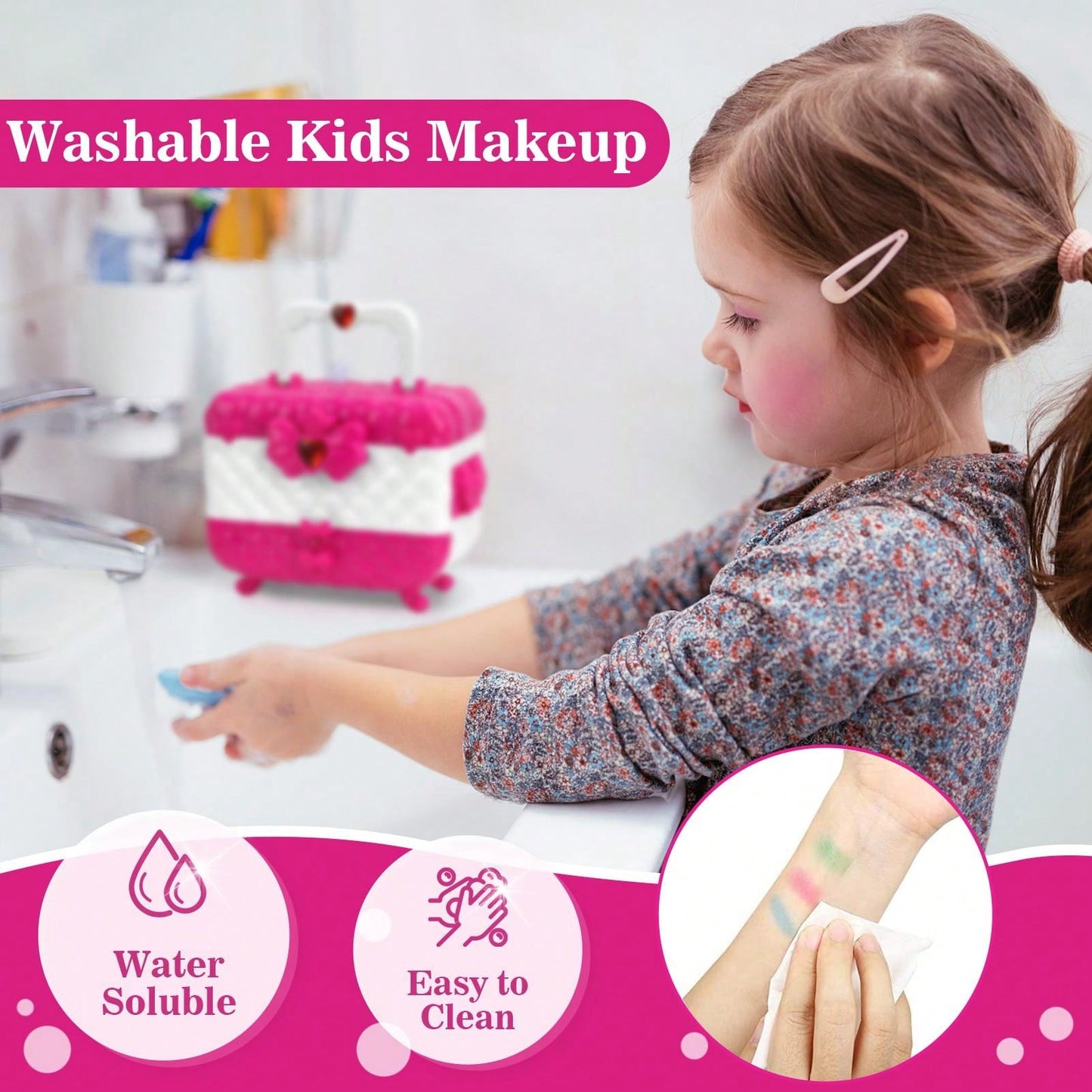 54 Pcs Kids Makeup Kit For Girl, Princess Toys Real Washable Cosmetic Set With Mirror, Play Make Up Christmas Birthday Gifts For 3-12 Years Old Kid