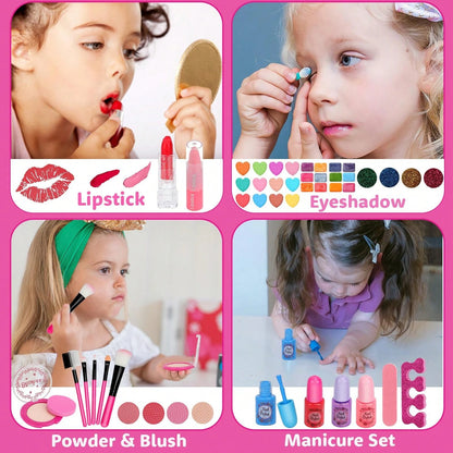 54 Pcs Kids Makeup Kit For Girl, Princess Toys Real Washable Cosmetic Set With Mirror, Play Make Up Christmas Birthday Gifts For 3-12 Years Old Kid