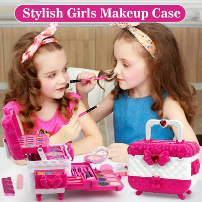 54 Pcs Kids Makeup Kit For Girl, Princess Toys Real Washable Cosmetic Set With Mirror, Play Make Up Christmas Birthday Gifts For 3-12 Years Old Kid
