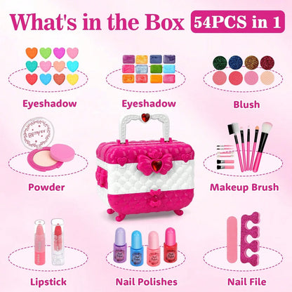 54 Pcs Kids Makeup Kit For Girl, Princess Toys Real Washable Cosmetic Set With Mirror, Play Make Up Christmas Birthday Gifts For 3-12 Years Old Kid