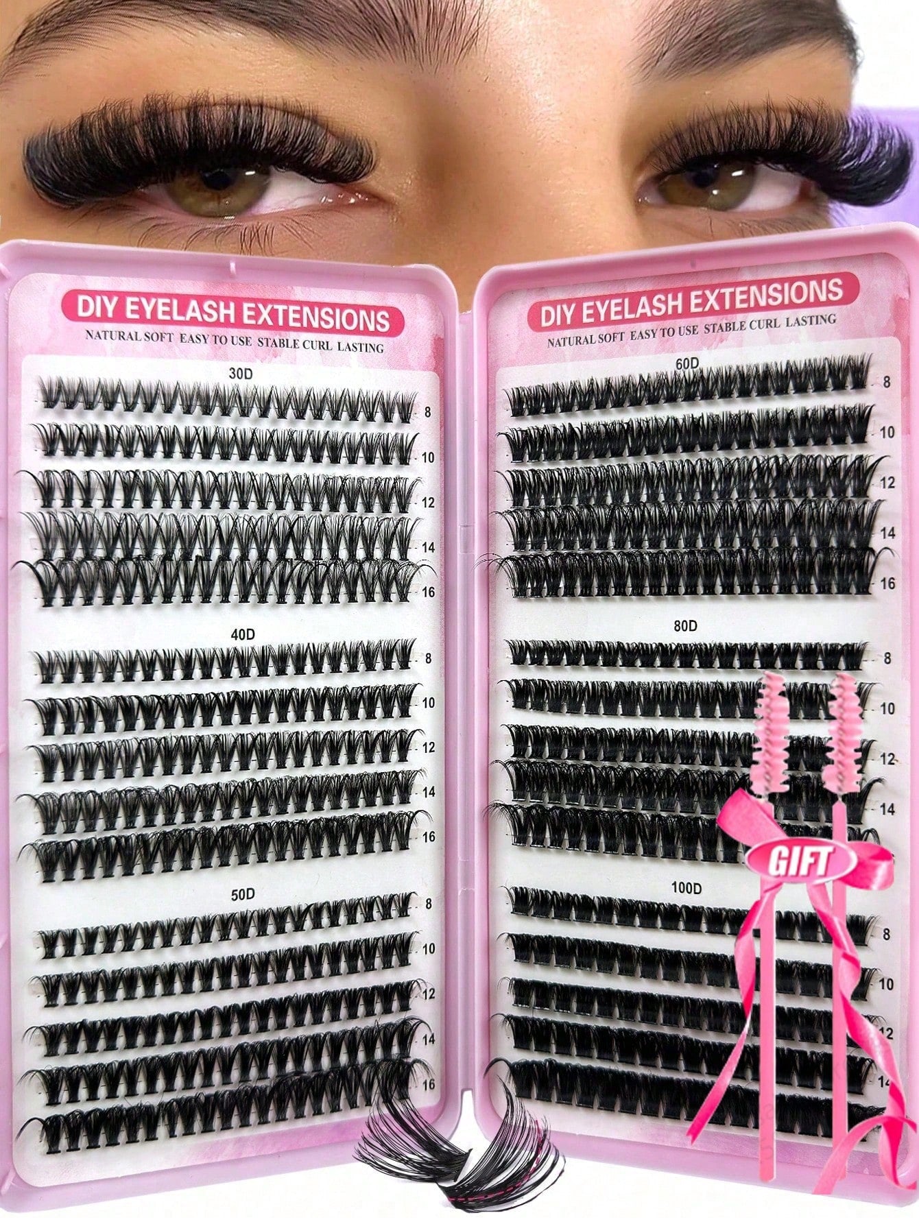 570pcs Synthetic Eyelash Set, Mixed 30D/40D/50D/60D/80D/100D Faux Mink Lashes, 0.07mm Curl, 9-16mm Length, Includes Natural Look Lashes, 3D Russian Curl, Suitable For Beginners, Reusable, Home Use, In