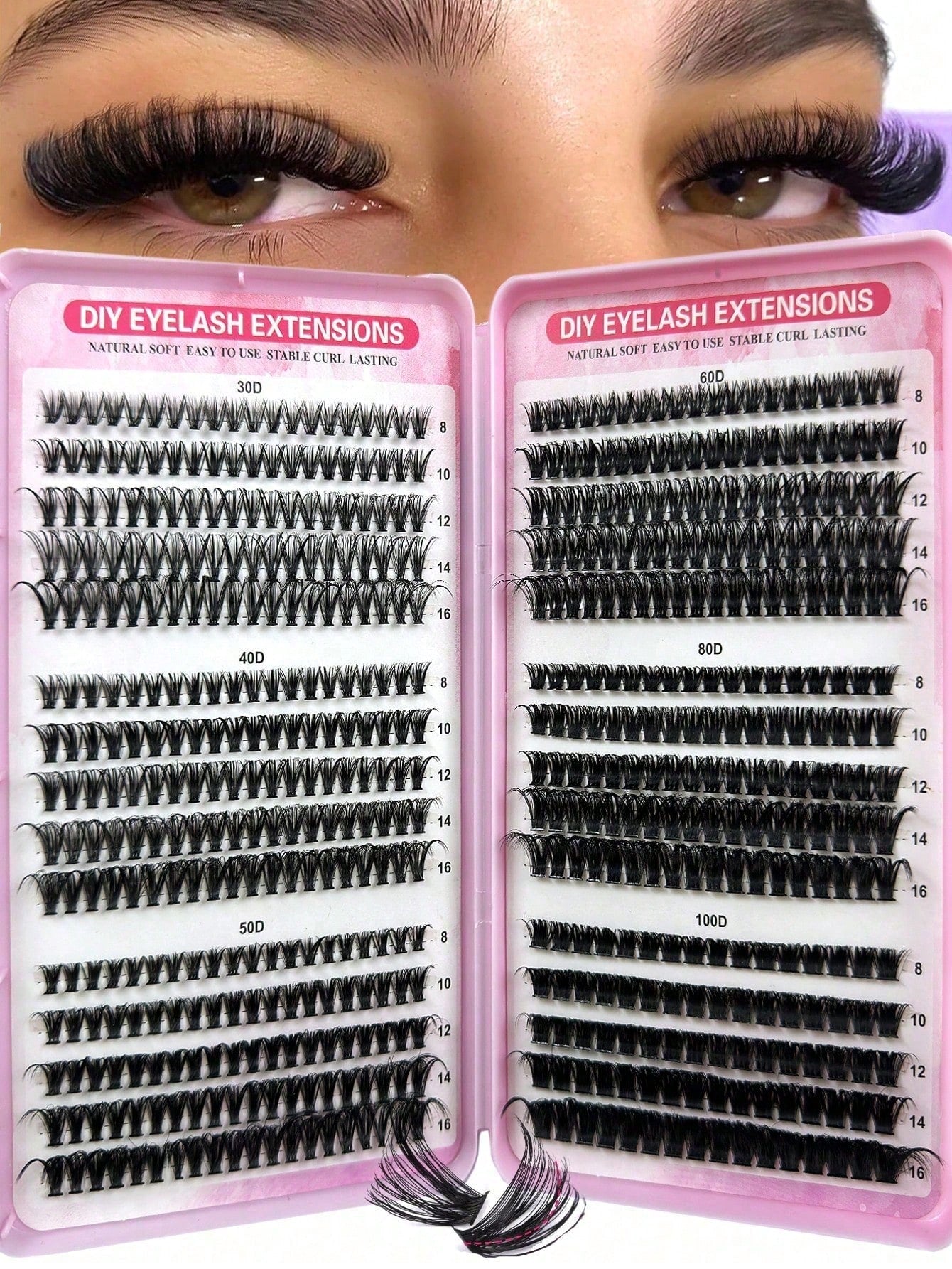 570pcs Synthetic Eyelash Set, Mixed 30D/40D/50D/60D/80D/100D Faux Mink Lashes, 0.07mm Curl, 9-16mm Length, Includes Natural Look Lashes, 3D Russian Curl, Suitable For Beginners, Reusable, Home Use, In