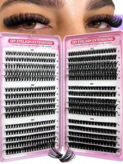 570pcs Synthetic Eyelash Set, Mixed 30D/40D/50D/60D/80D/100D Faux Mink Lashes, 0.07mm Curl, 9-16mm Length, Includes Natural Look Lashes, 3D Russian Curl, Suitable For Beginners, Reusable, Home Use, In