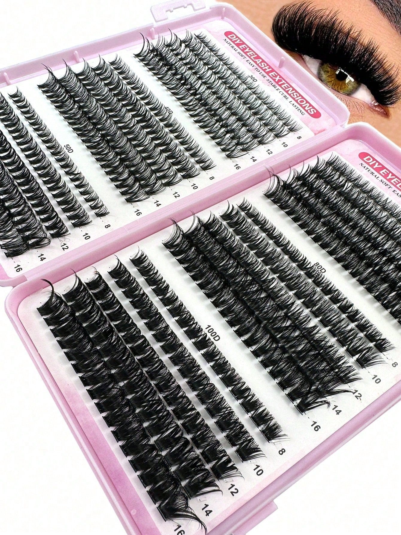 570pcs Synthetic Eyelash Set, Mixed 30D/40D/50D/60D/80D/100D Faux Mink Lashes, 0.07mm Curl, 9-16mm Length, Includes Natural Look Lashes, 3D Russian Curl, Suitable For Beginners, Reusable, Home Use, In