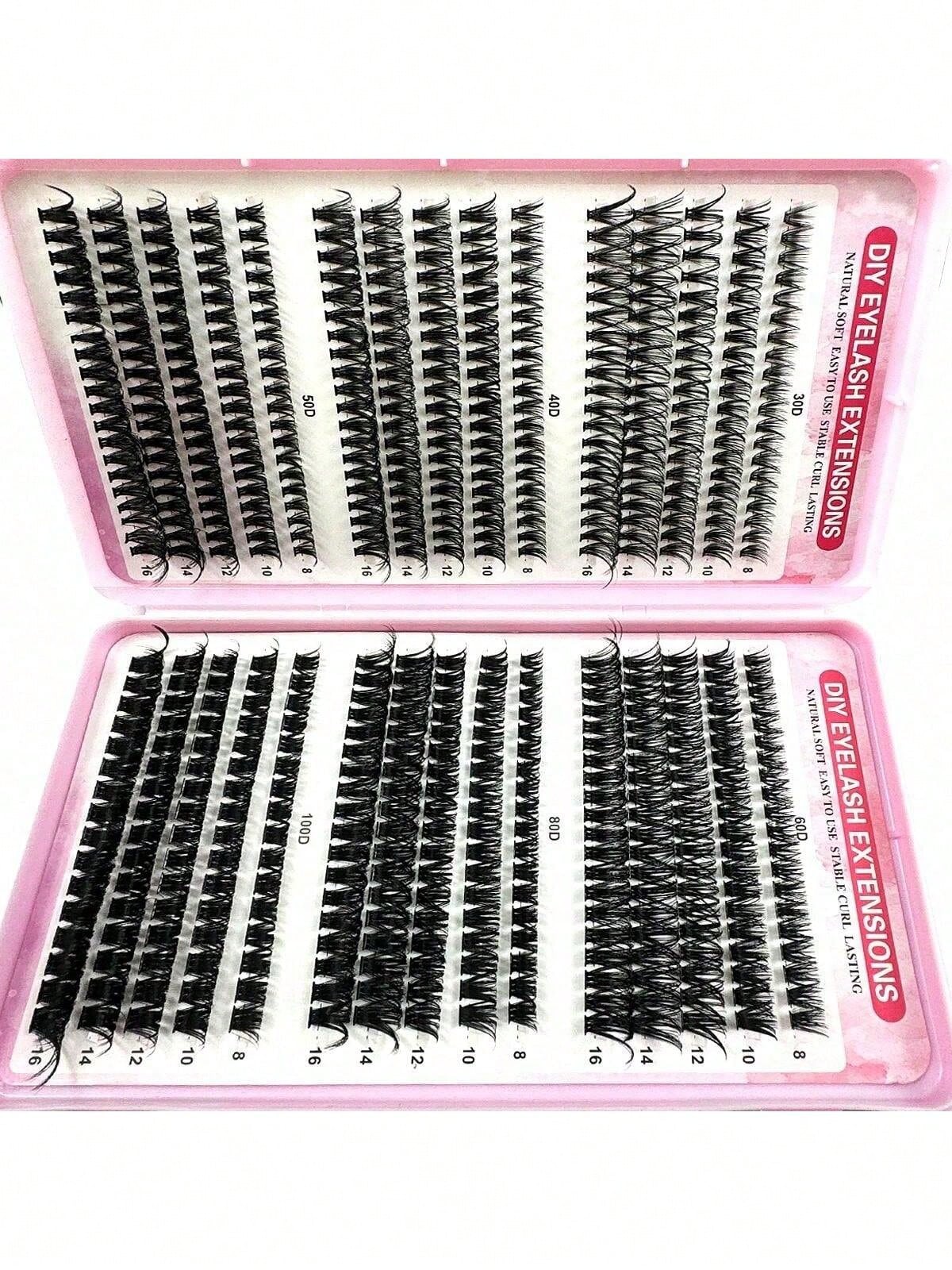 570pcs Synthetic Eyelash Set, Mixed 30D/40D/50D/60D/80D/100D Faux Mink Lashes, 0.07mm Curl, 9-16mm Length, Includes Natural Look Lashes, 3D Russian Curl, Suitable For Beginners, Reusable, Home Use, In