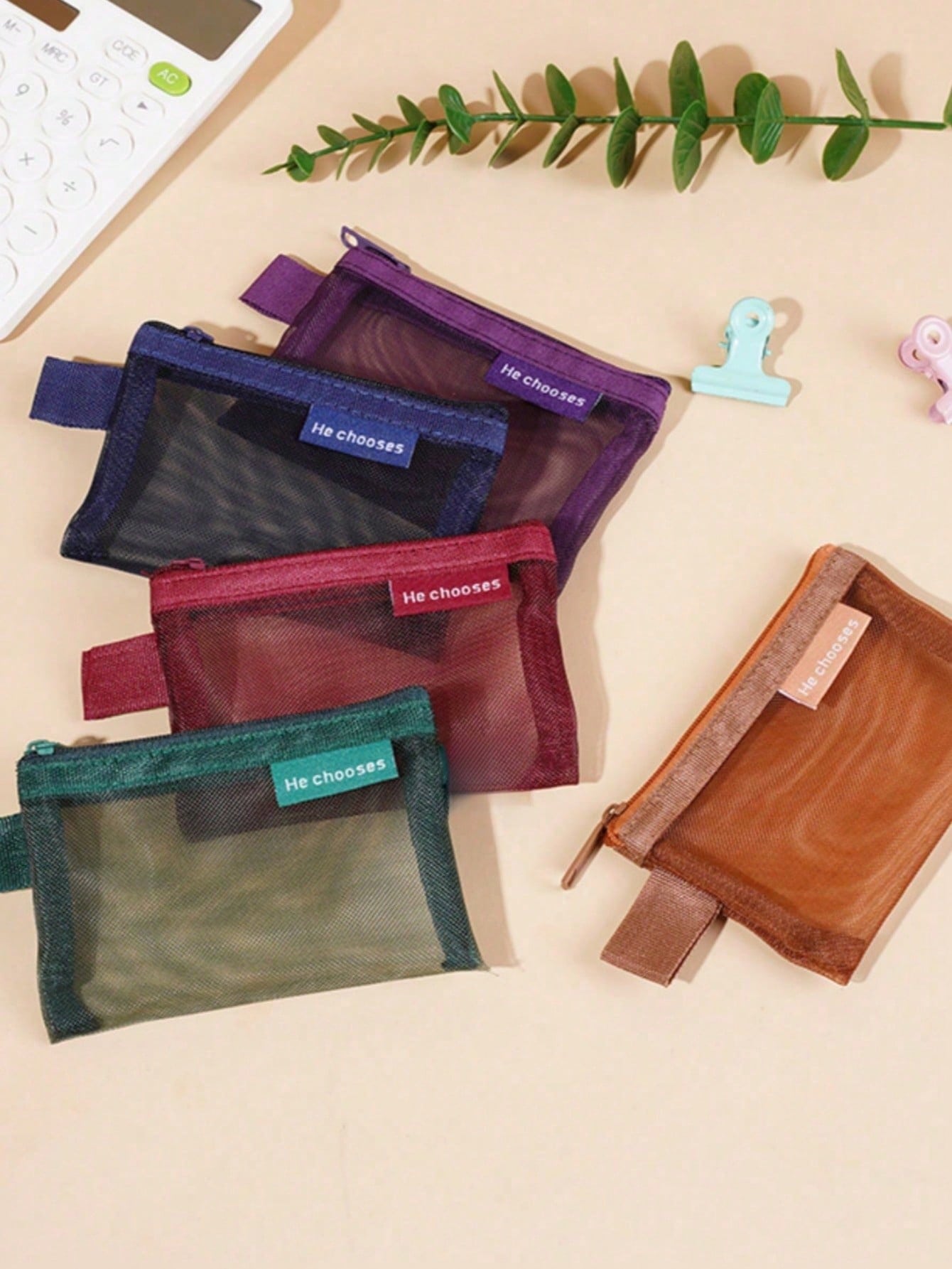 5pcs/1pc Large Capacity Nylon Triangle Mesh Toiletry Bag, Portable Waterproof Makeup Bag, Multi-Functional Makeup Bag, Stationery Bag, Data Cable Storage Bag, Coin Purse, Retro Color Nylon Square Mesh