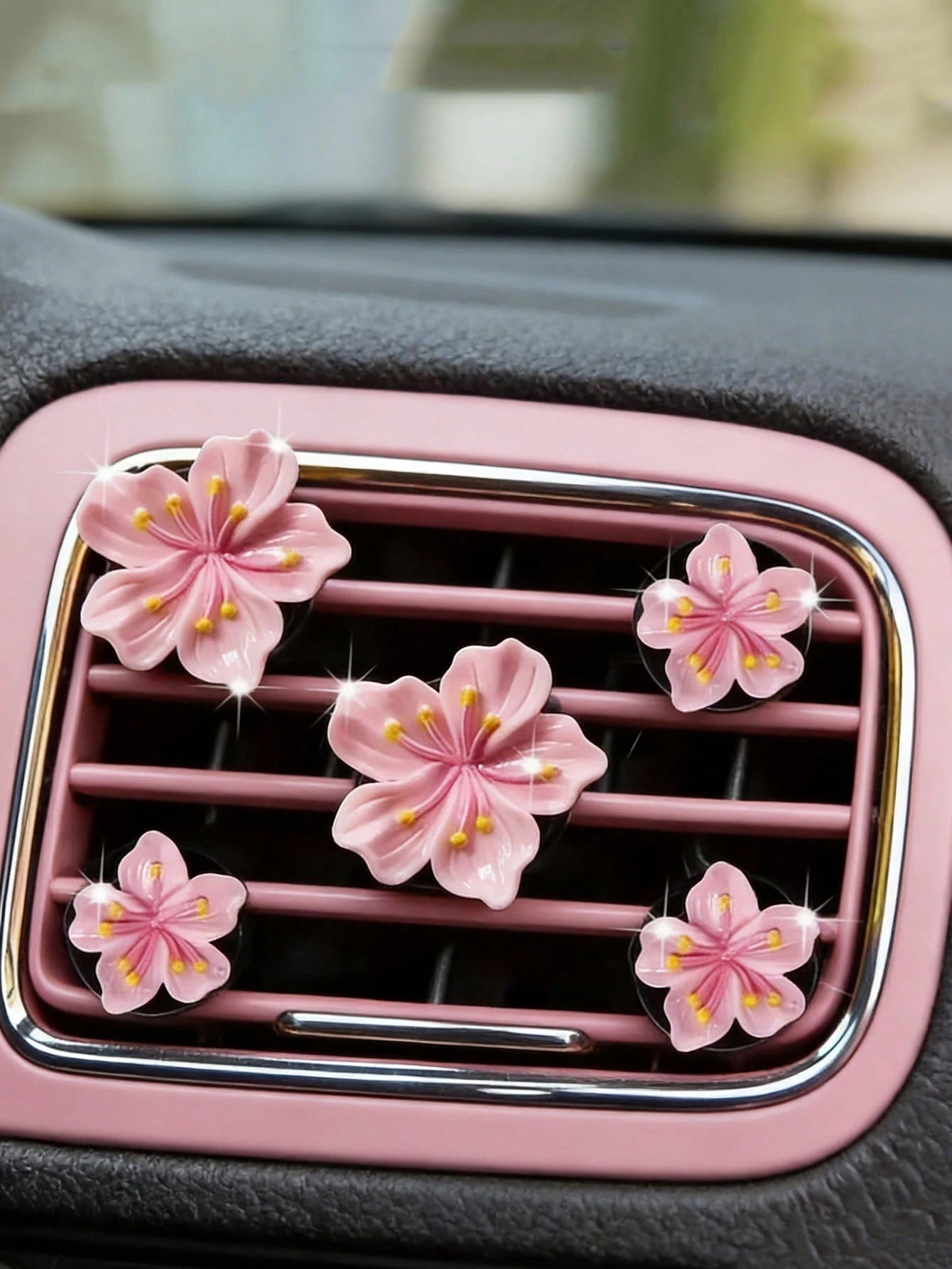 5pcs Alloy Lovely Sakura Design Car Air Freshener Vent Clip, Car Vent Decoration Clip, Car Interior Accessories, Fragrance-Free