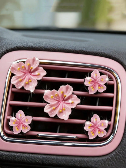 5pcs Alloy Lovely Sakura Design Car Air Freshener Vent Clip, Car Vent Decoration Clip, Car Interior Accessories, Fragrance-Free
