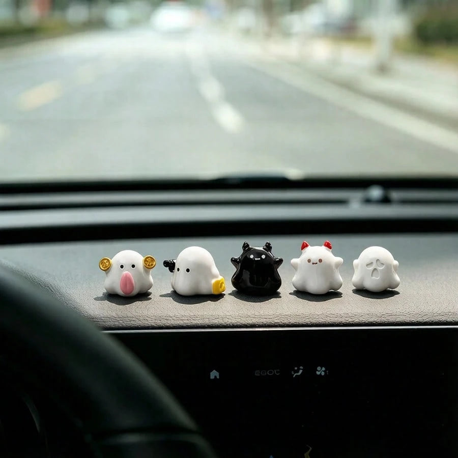 5pcs Creative Funny Cute Fortune Demon Car Desktop Ornament DIY Car Interior Office Desk Computer Screen Decoration Accessories
