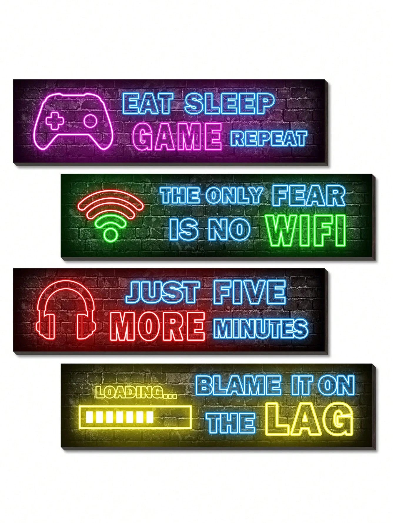 5pcs-Gamer Wooden Hanging Plaque For Boys Room Decoration Video Game Wall Inspirational Quotes Suitable For Gamer Room Decoration Boys Hanging Plaque Wall Decor, Printed Neon Game Poster, Teen Boys Ro