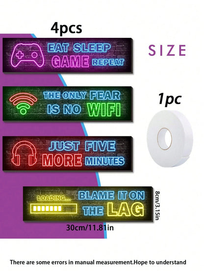5pcs- Gamer Wooden Hanging Plaques, Boy's Room Decor, Inspirational Quotes Gaming Theme, Suitable For Gamer's Room, Boy's Room Wall Decor, Neon Gaming Poster Prints, Teenager Boy's Room Decor, Gamer