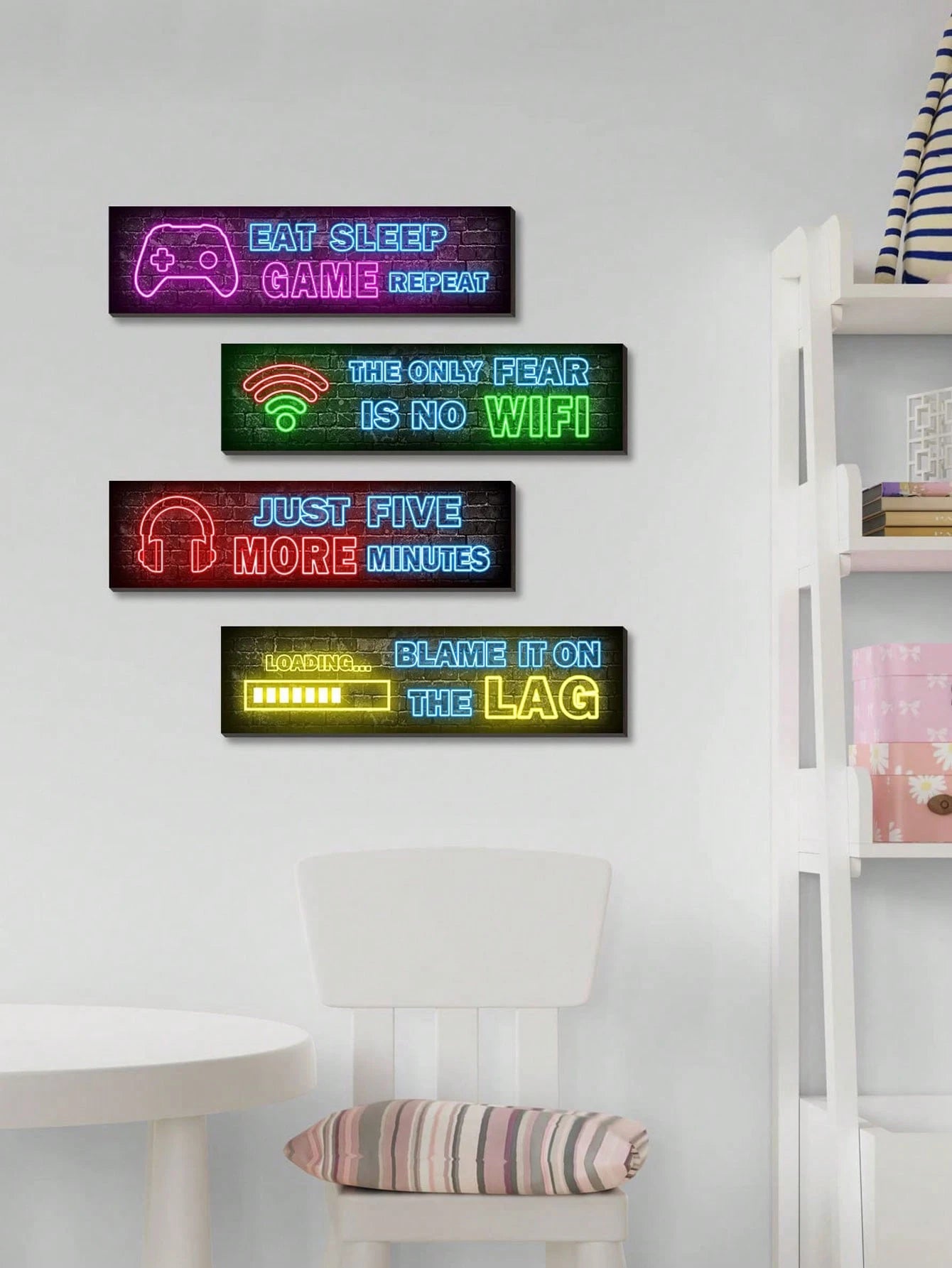 5pcs- Gamer Wooden Hanging Plaques, Boy's Room Decor, Inspirational Quotes Gaming Theme, Suitable For Gamer's Room, Boy's Room Wall Decor, Neon Gaming Poster Prints, Teenager Boy's Room Decor, Gamer