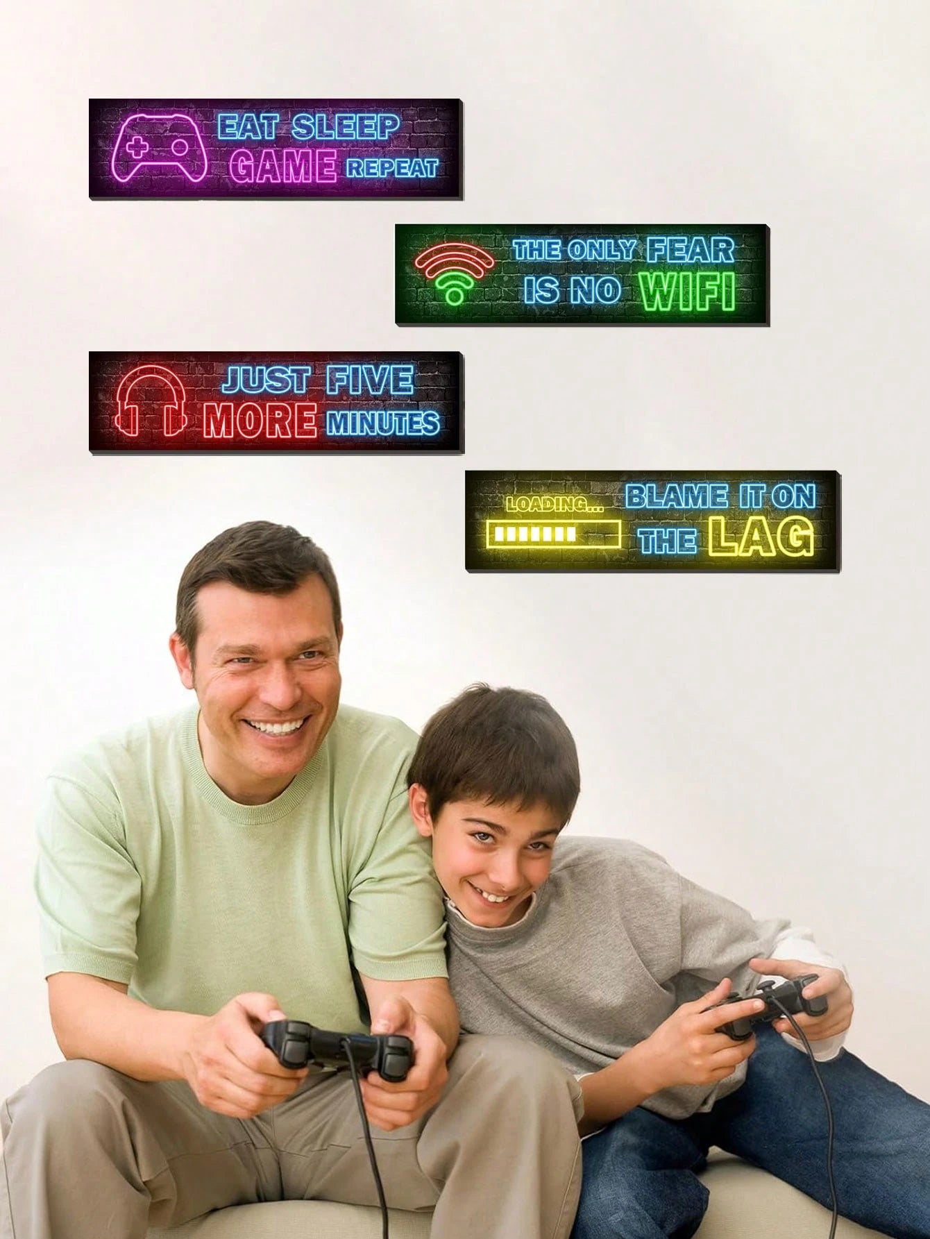 5pcs- Gamer Wooden Hanging Plaques, Boy's Room Decor, Inspirational Quotes Gaming Theme, Suitable For Gamer's Room, Boy's Room Wall Decor, Neon Gaming Poster Prints, Teenager Boy's Room Decor, Gamer