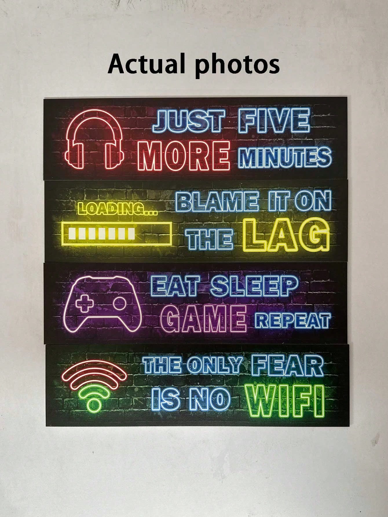 5pcs- Gamer Wooden Hanging Plaques, Boy's Room Decor, Inspirational Quotes Gaming Theme, Suitable For Gamer's Room, Boy's Room Wall Decor, Neon Gaming Poster Prints, Teenager Boy's Room Decor, Gamer