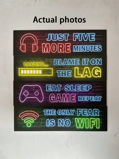 5pcs- Gamer Wooden Hanging Plaques, Boy's Room Decor, Inspirational Quotes Gaming Theme, Suitable For Gamer's Room, Boy's Room Wall Decor, Neon Gaming Poster Prints, Teenager Boy's Room Decor, Gamer